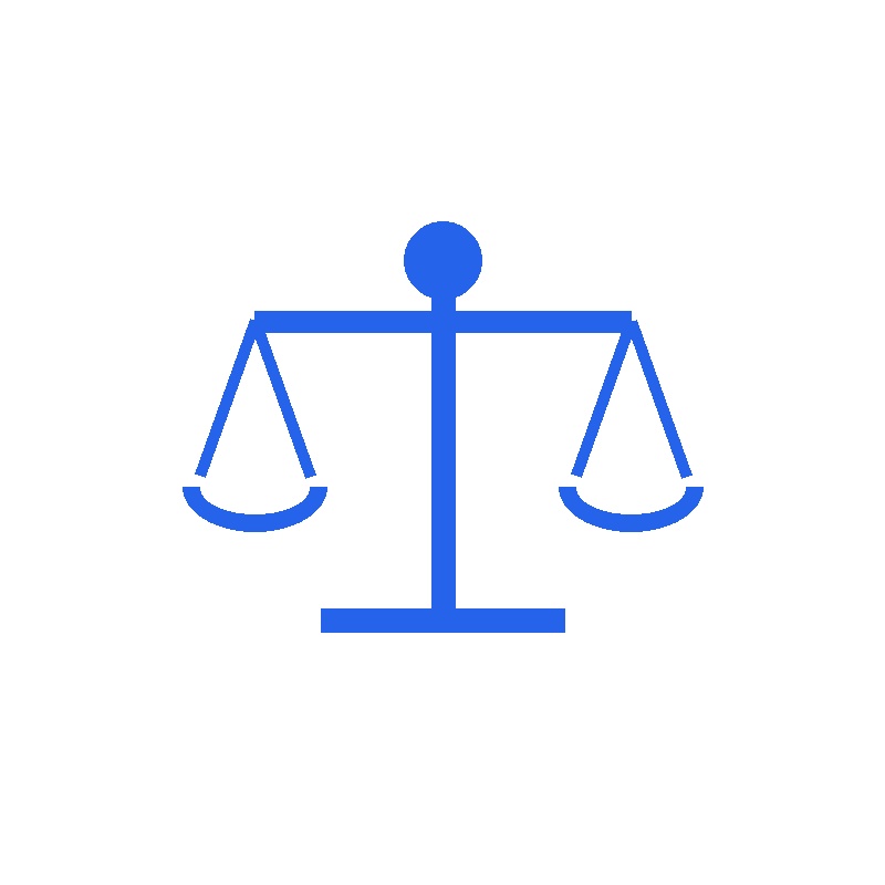 Blaue Waage der Gerechtigkeit als Symbol fuer Recht und Ausgewogenheit