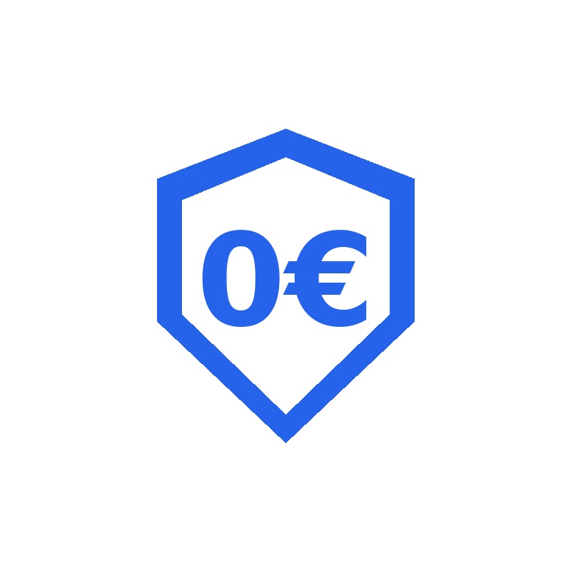 Blaues Schild Symbol mit der Aufschrift null Euro auf weissem Hintergrund